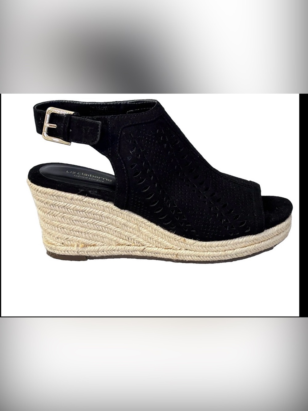 Liz Claiborne Hardie Black Wedge Espadrille Size 7 NWOB
